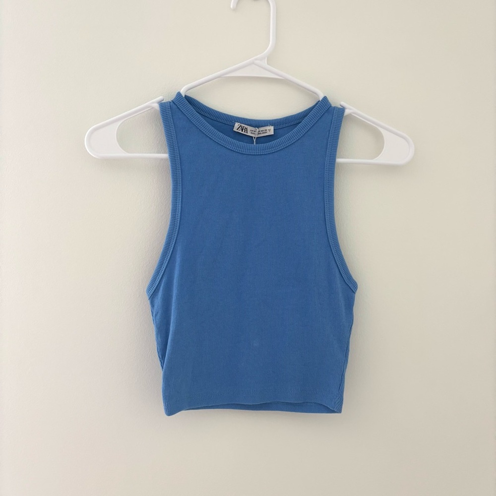 Zara Ribbed Tank Top Blue NWT